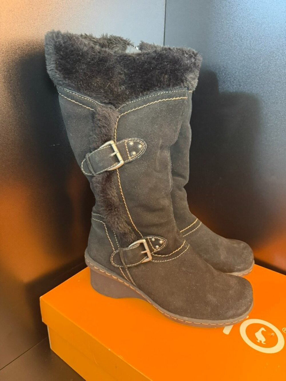 Sporto Lisa Black Faux Suede Faux Fur Winter Boots Women's Size 10